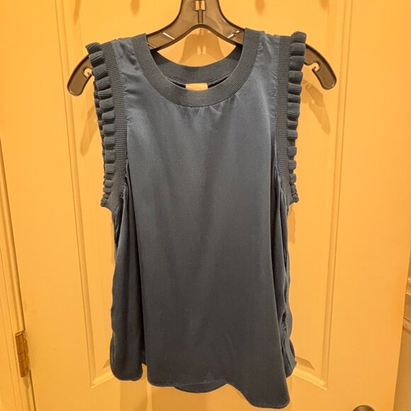 Cinq à Sept Tous Les Jours Navy Blue Ruffle Trim Tank Size L - Picture 4 of 6